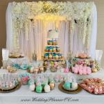 Silk Flower Valance with White Sher drapes for Cake and Dessert Table Backdrop